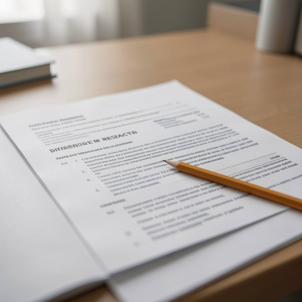 Close-up of printed dietary research pages with a pencil resting on them, soft focused background, quiet desk environment